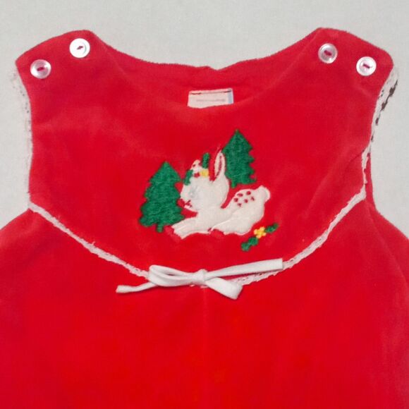 Vtg Baby Togs Christmas Corduroy Overalls-Size 6-9 Months-Reindeer-Elastic Legs - Picture 2 of 8